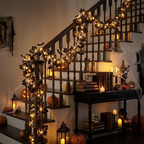 2 Pcs Lighted Black Garland Decoration 20 Ft 60 Led