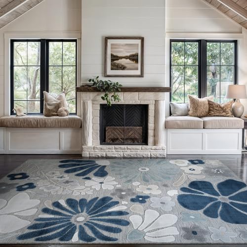 Outdoor Rug 9x12 Large Modern Floral Tropical Area Rugs for Outdoor and Indoor Patio Easy to Clean Non Shedding Living Room Porch Garden Washable Outside Carpet (108 Sq Ft)