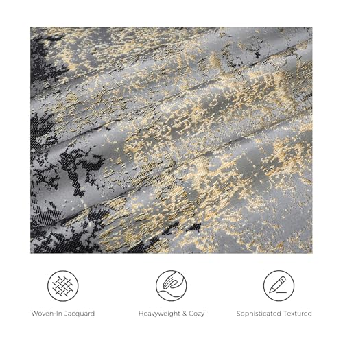 Charcoal Champagne Metallic Jacquard Lumbar Pillow Cover 12x20 Velvet Back Modern Glam Sofa Decor