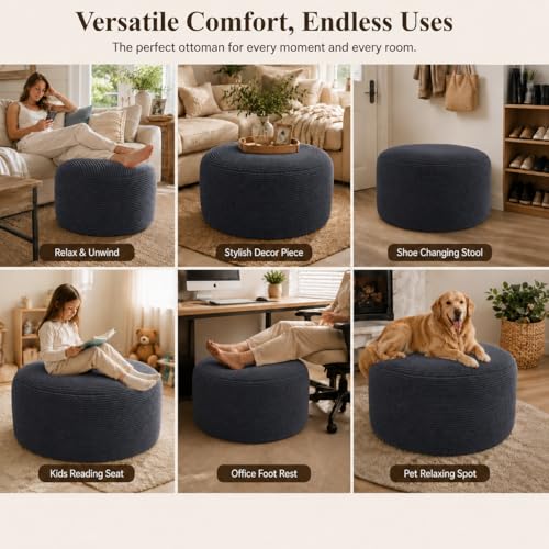 Round Stuffed Pouf Ottoman