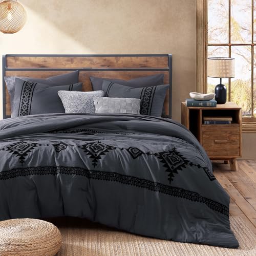 Embroidery Queen Comforter Set 7 Pieces Crown Blue Bed in a Bag