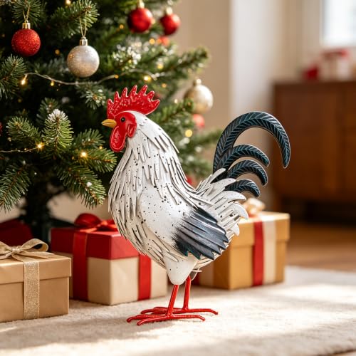 Rooster Garden Statue Sculpture Metal Chicken Yard Decor Outdoor Figurines Patio Backyard Decoration