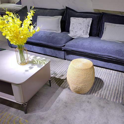 Round Handwoven Cattail Pouf Ottoman