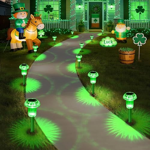 Solar Lights Outdoor Waterproof 8 Pack LED Green Stake Mushroom (8 Count)