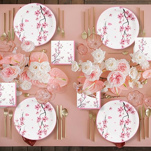 150Pcs Cherry Blossom Party Supplies Plates and Napkins (150 Count)