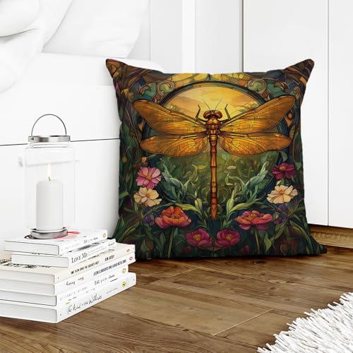William Morris Abstract Vintage Floral Dragonfly Design Throw Pillow Covers Home Decor