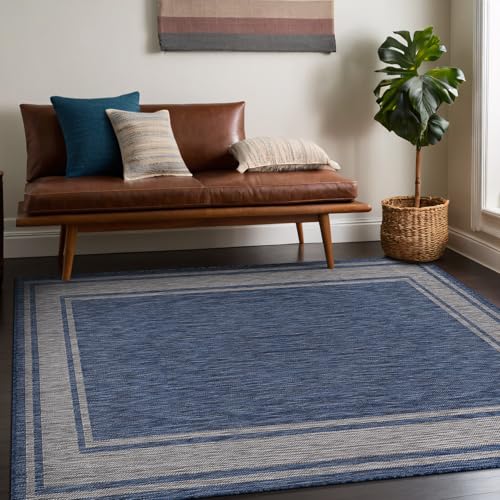 Outdoor Rug 8x10 Modern Bordered Area Rugs for Indoor and Outdoor Patio Deck Porch Garden Waterproof Weather Sun Resistant Washable Outside Carpet (80 Sq Ft)