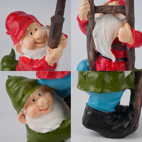 Funny Gnomes on Ladders Garden Statue