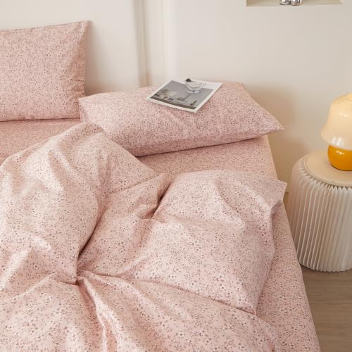 Pink Floral Comforter Set Aesthetic Cottagecore Flowers Bedding Set