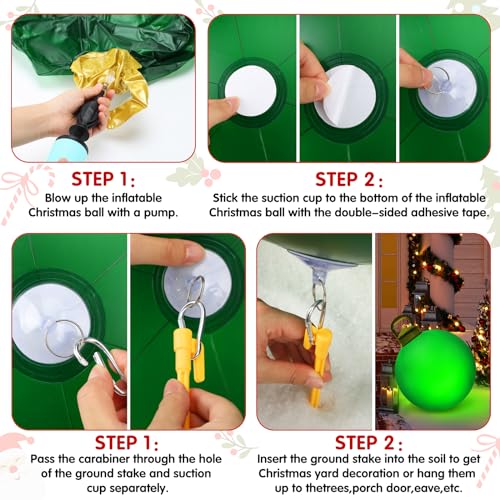3 Pcs Outdoor Light Up Christmas Ball Decorations Large Christmas Inflatable PVC Decorated Balls with Light 24 Inch (3 Count)