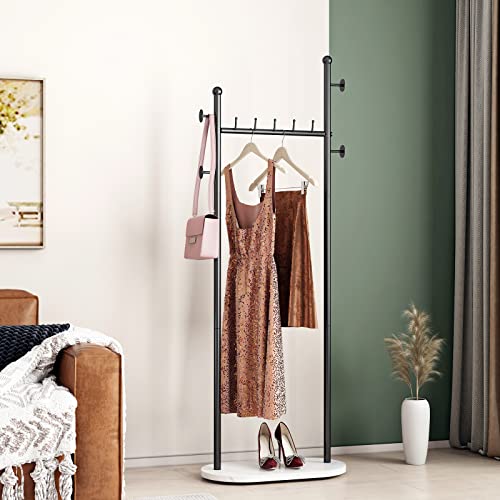 Black Clothing Racks with Marble Base Modern Coat Racks Freestanding Black Clothes Rack with Shelves for Bedroom Heavy Duty Garment Racks in Hallway