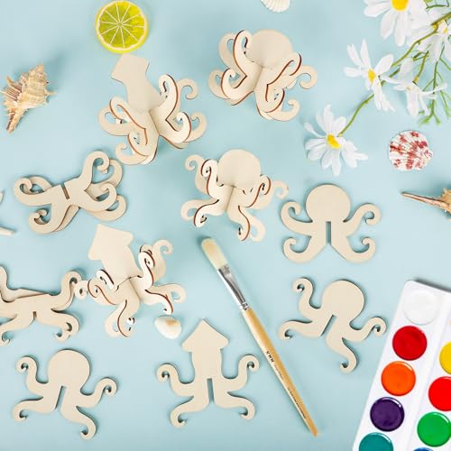 DIY 3D Summer Ocean Wood Crafts to Paint for Kids Adults (24 Count)