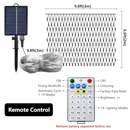 Solar Net Lights Outdoor Mesh Lights Christmas Waterproof 19 Modes Timer Tree Wrap for Fence