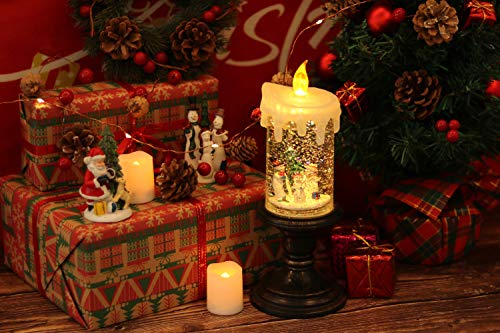 Snowman Christmas Snow Globe Flameless Candle Battery Operated