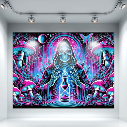 Blacklight Tapestry Grim Reaper Party Backdrop 78 x 59 Inch