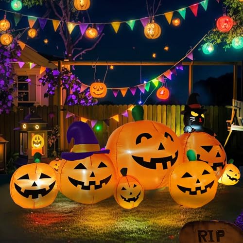 8 FT Long Halloween Inflatables Pumpkin Outdoor Decorations (Yellow)