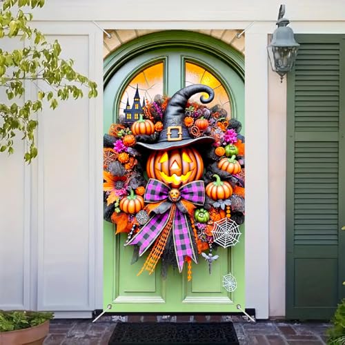 Halloween Door Cover Witch Hat Boo 35x71 Inch Polyester