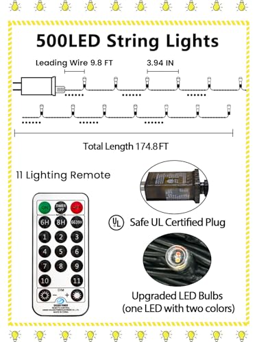 500 LED 165 FT Color Changing Christmas Lights with Remote Timer & 11 Modes