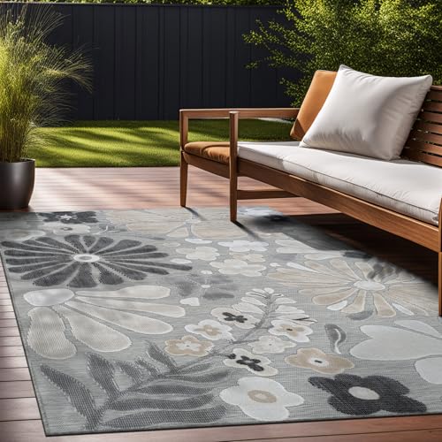 Outdoor Rug 9x12 Large Modern Floral Tropical Area Rugs for Outdoor and Indoor Patio Easy to Clean Non Shedding Living Room Porch Garden Washable Outside Carpet (108 Sq Ft)
