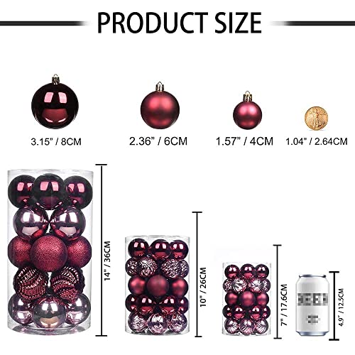 24ct Burgundy Christmas Ball Ornaments for Tree Decorations (24 Count)