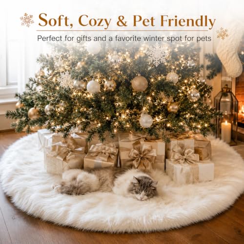 24 Inch Faux Fur Christmas Tree Skirt White Plush Skirt for Merry Christmas Party Christmas Tree Decoration