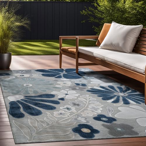 Outdoor Rug 8x10 Modern Floral Tropical Area Rugs for Outdoor and Indoor Patio Easy to Clean Non Shedding Living Room Porch Garden Washable Outside Carpet (80 Sq Ft)
