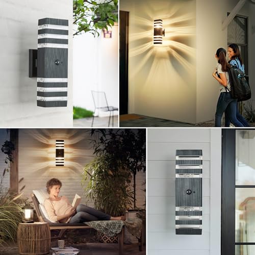 2 Pack Motion Sensor Outdoor Wall Light Fixture Up Down Porch Lights Modern Dusk to Dawn Exterior Sconce Light Wall Mount Outside Coach Lantern for House Front Door Garage (2 Count)