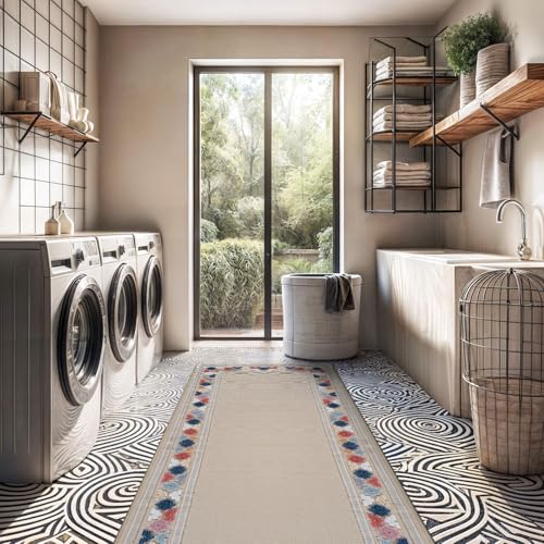 Outdoor Runner Rug 2x7 Modern Floral Bordered Area Rugs for Indoor and Outdoor Patio Easy to Clean Non Shedding Living Room Porch Garden Washable Outside Carpet (14 Sq Ft)