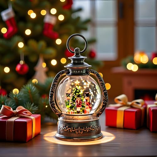 Christmas Snow Globe Lantern Water Glittering Nutcrackers with Music & Timer