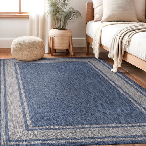 Outdoor Rug 6x9 Modern Bordered Area Rugs for Indoor and Outdoor Patio Deck Porch Garden Waterproof Weather Sun Resistant Washable Outside Carpet (58.5 Sq Ft)