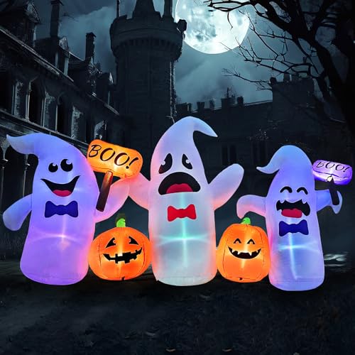 8FT Long Halloween Inflatable Ghosts and Pumpkins (Orange White)
