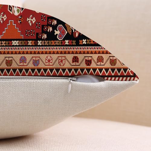 Outdoor Waterproof Pillow Covers 18x18 Inch Set of 2 Tribal Abstract Red and Black Vintage Carpet Pattern Decorative Farmhouse Pillow Covers for Couch Garden Balcony (8 Count)