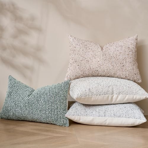 Striped Throw Pillow Covers 12x20 Set of 2 Green Textured Polyester Chic Morden Boho Accent Farmhouse Rectangular Lumbar Decorative Couch Pillow Covers for Home Decor Bed Sofa Living Room (2 Count)