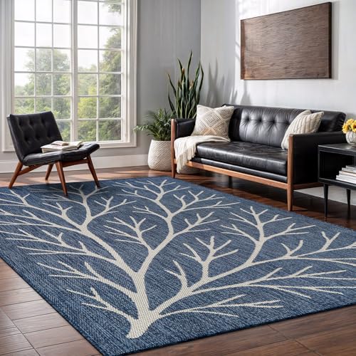 Washable Indoor Outdoor Rug 5x7 Modern Area Rugs Branch Pattern Non Shedding Waterproof Easy Clean Patio Deck Porch Living Room Bedroom Garden RV (35 Sq Ft)
