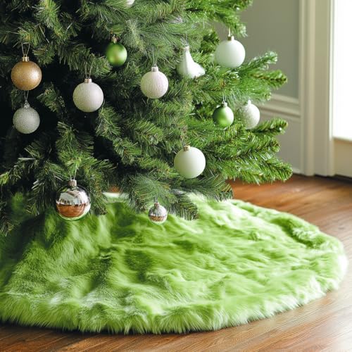 30 Inch Green Christmas Tree Skirt Plush Decoration for Merry Christmas Party