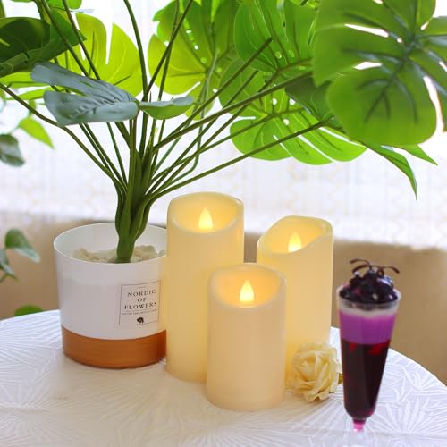 Waterproof Outdoor Battery Operated Flameless Candles with Auto Timer Flickering Plastic Resin Electric LED Pillar Lights for Lantern Patio Garden Wedding Party Decorations Pack of 4 (4 Count)