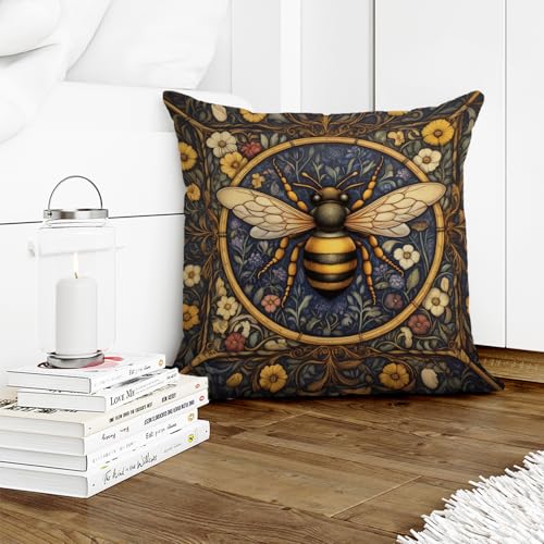 William Morris Abstract Vintage Floral Bee Design Velvet Throw Pillow Covers Home Decor