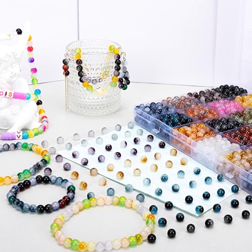 About 1200+ pcs 6mm Glass Beads Bracelet Making Kit (1200 Count)