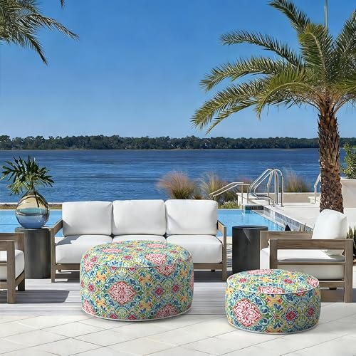 Indoor Outdoor Inflatable Ottoman with Handle D21 x H9 Inch