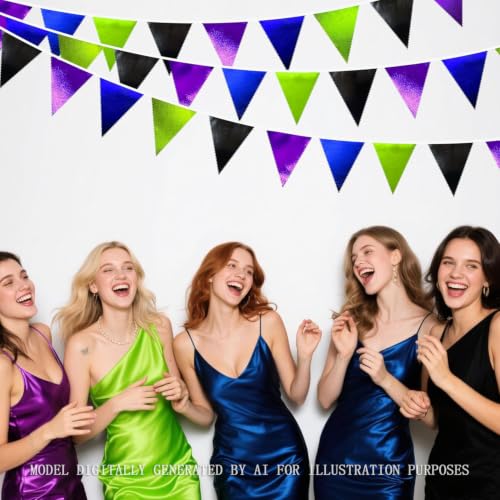Video Game Party Decorations Black Blue Green Purple Metallic Fabric Triangle Pennant Banner Flag Bunting for Men Boys Birthday Graduations Retirement Wedding Bachelorette Video Game Party Supplies (32 Foot)