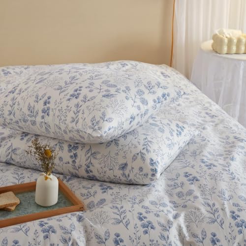 Vintage Flower Comforter Set King Blue Floral Bedding Comforter Cottagecore Flower Botanical Comforter Set Fluffy Soft Coquette Bedding King Size Lightweight Boho Floral Comforter with 2 Pillowcases (3 Piece Set)
