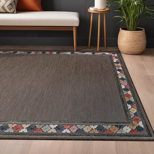 Outdoor Rug 10x14 Modern Bordered Large Area Rugs for Indoor and Outdoor Patio Easy to Clean Non Shedding Living Room Porch Garden Washable Outside Carpet