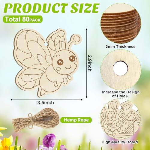 80PCS Wooden Spring Ornaments to Paint (120 Count)