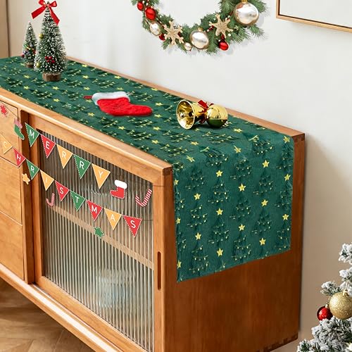 Christmas Table Runner Christmas Trees Green Soft Plush Faux Fur 13x72 Inch
