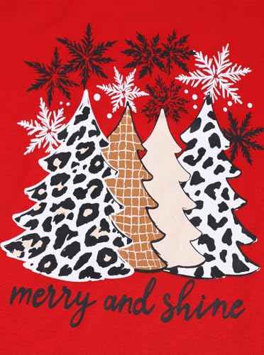 Women Casual Merry Christmas Shirt Fun Leopard Tree T