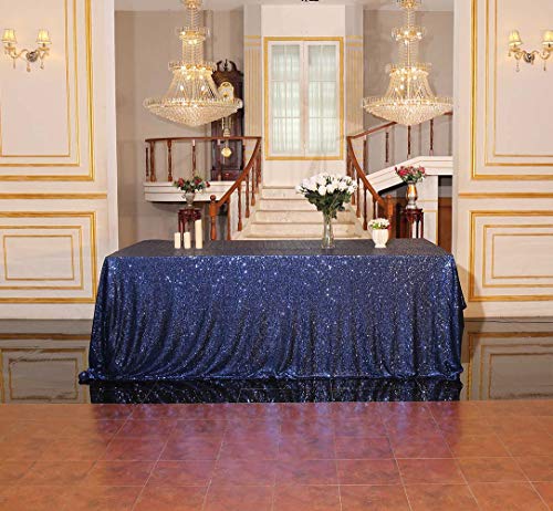 Sequin Tablecloth 90x156 Inch Navy Blue for Wedding Party