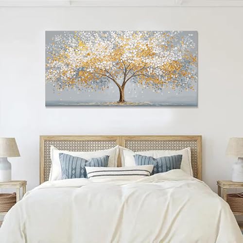 Large Canvas Wall Art Decor Gold Silver Tree of Life Canvas Art Wall Decor For Living Room Modern Botanical Nature Wall Art Prints Abstract Tree Canvas Art For Bedroom Home Office Decor 24"×48