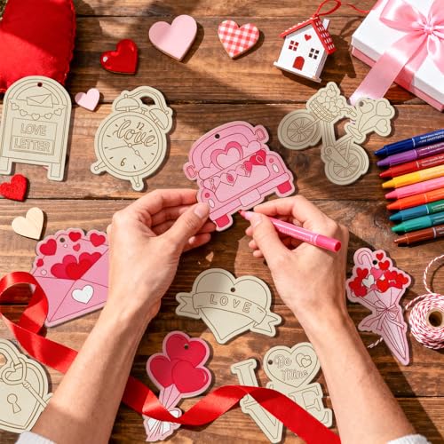 80PCS Wooden Heart Ornaments to Paint Valentine's Day Craft (80 Count)