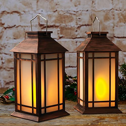 13 Inch Outdoor Decorative Lanterns with LED Candle Timer 2 Pack Brown (2 Count)