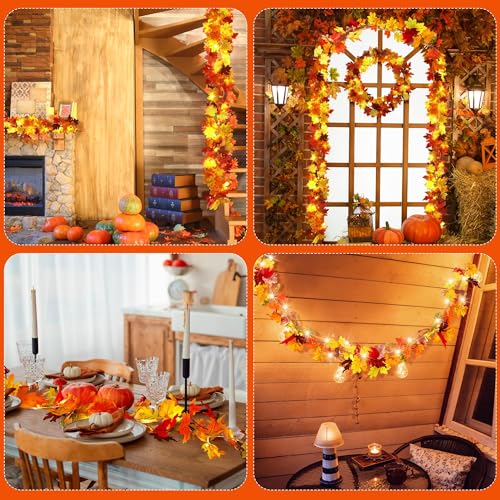 6 Pack 5.74 Feet Each Maple Leaves Garlands with 8 Lighting Modes LED String Lights Artificial Maple Leaf Fall Decorations for Home Indoor Outdoor Thanksgiving Halloween Decor (6 Count)
